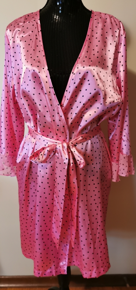 Morgan Taylor Pink Black Polka Dot Robe Size L/XL